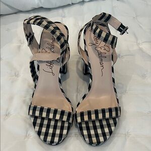 Libby Edelman Black and Cream Checkered Heels